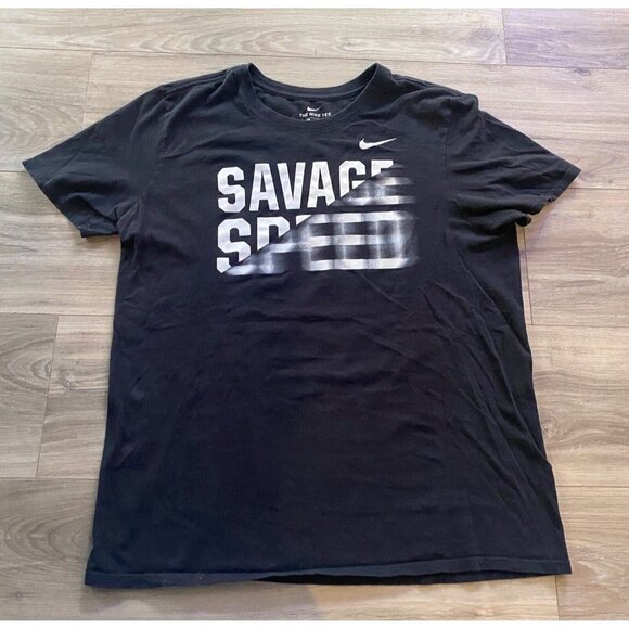 Savage Speed Nike Mens Activewear Short Sleeve T Shirt Black Crew Neck Dri Fit L - Picture 1 of 12